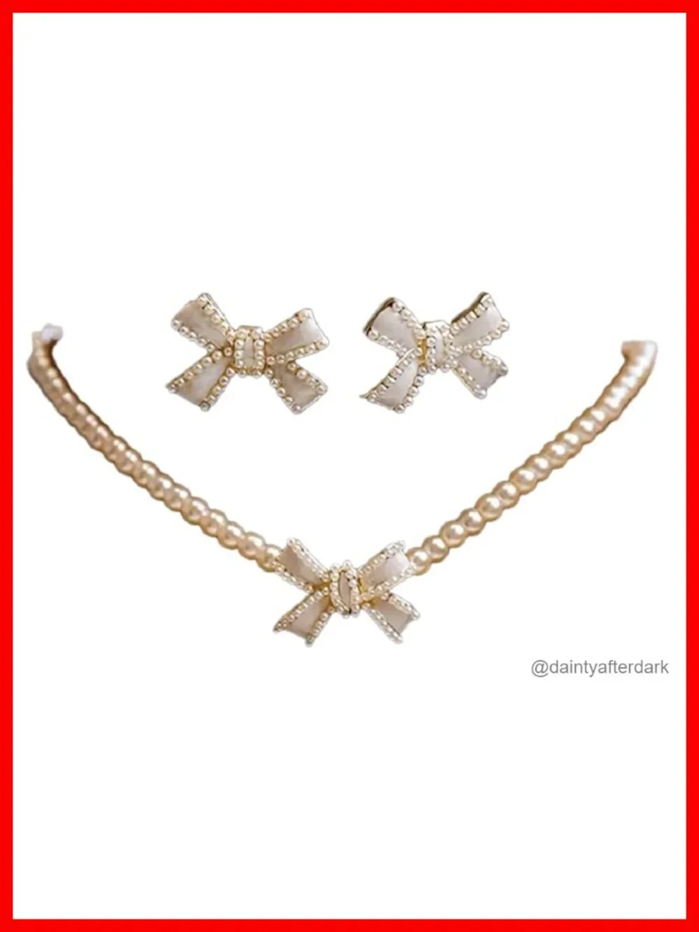 Artificial Pearl & CZ Gold Plated Necklace and Earring Set